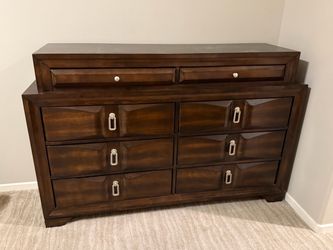 Dark Brown Wood Dresser with 8 Drawers