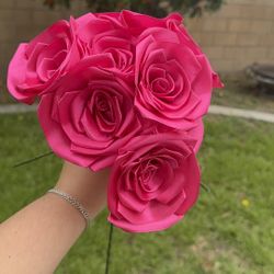 Loose Hot Pink Ribbon Roses 