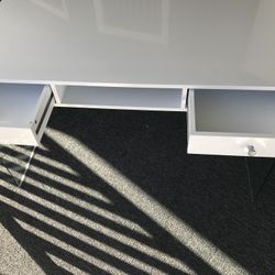 White Laquer Glass Desk/Vanity 