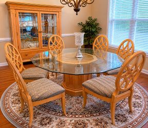 Elegant Solid Wood Dining Set with 6 Chairs & China Cabinet – $1,850