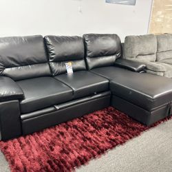 Sectional Sleeper Sofa For Sale (black Gel Leather) Brand New Furniture 