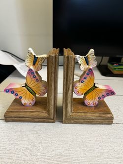 Solid Plaster Butterfly Bookends Set of 2