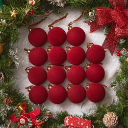 Brightown 15 Pcs Red Velvet Christmas Valentines Balls, 3.15 Inch Velvet Ornaments for Christmas Tree, Christma Tree Flocked Ornaments Balls for Famil