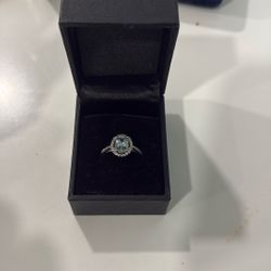 Prong-Set Oval Aquamarine Halo Ring with Diamonds  