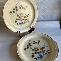 Two Rare Vintage Ranmaru French Estate “Zen” Stoneware Dinner Plates