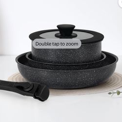 Non-stick cookware set w/ detachable handle, new