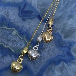 $500 Three Tone Gold Heart Hanging Dangling Earrings 