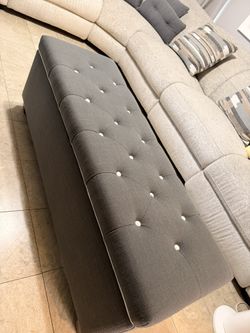 Large Gray Tufted Storage Bench / Ottoman