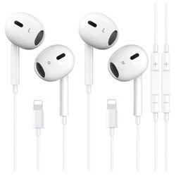 2 Packs Wired Headphones for iPhone Earbuds Built-in Microphone & Volume Control Nosie Reduction