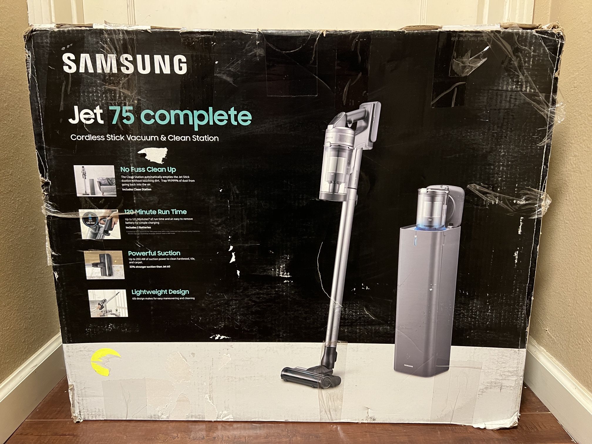 SAMSUNG Jet 75 Complete Cordless Stick Vacuum Cleaner w/ Clean Station, Removable Battery, Lightweight, Powerful Cleaning for Hardwood Floors, Carpets