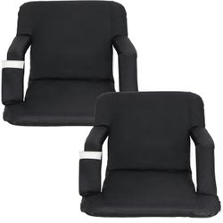 Set of 2 Portable Stadium Seat for Bleachers and Bench 6-Reclining Adjustable Positions Foldable Chair Padded Cushion with Armrest Water Resi