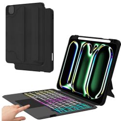 iPad Pro 11-inch (M4) Detachable Keyboard Case: 7 Colors Backlit Magnetic Keyboa