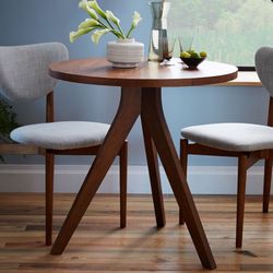 Sleek West Elm Tripod Dining Table – Walnut, 30” Round 