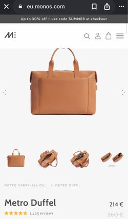 Monos Metro Duffel Bag in Saddle Tan Vegan Leather