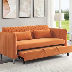 🚚Ask 👉Sectional, Sofa, Couch, Loveseat, Living Room Set, Ottoman. 

✔️In Stock 👉Greenway Orange Velvet Convertible Studio Sofa with Pull-out Bed