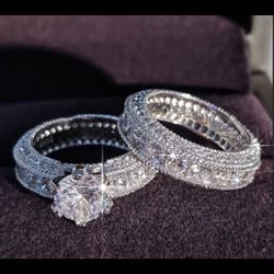 Gorgeous 3.56 CT RoundCut White Sapphire Inlaid 925 Sterling Sterling Silver BridalSet 