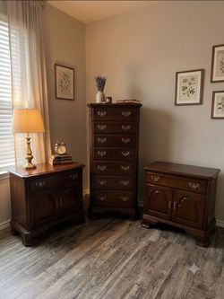 Vintage Ethan Allen Cherry Bedroom Set - Tall Dresser & 2 Nightstands