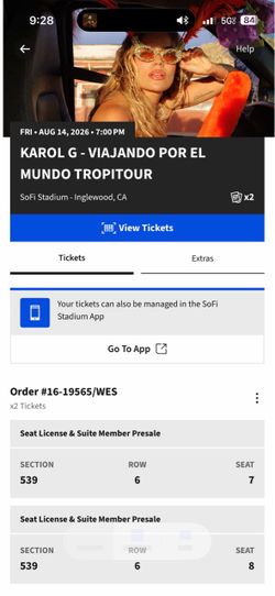 (2) Karol G tickets for 8/14