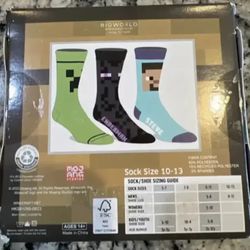 Minecraft 3 Pair Mens Crew Socks Size 10-13... CHECK OUT MY PAGE FOR MORE ITEMS