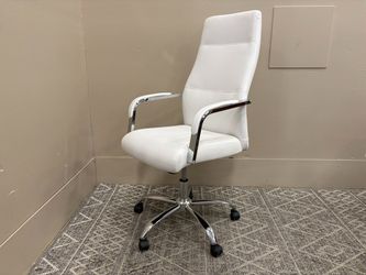 NEW! DEVON & CLAIRE Penny Adjustable High Back Leather Office Chair in White and Chrome