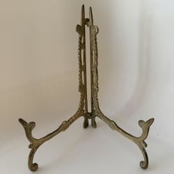Vintage Ornate Brass Folding Display Stand Plate Easel Decorative Holder 6 1/4”