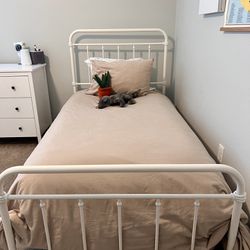 Off White Color Twin Size Bed Frame 