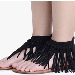 Black Faux Suede Sandals Size 7