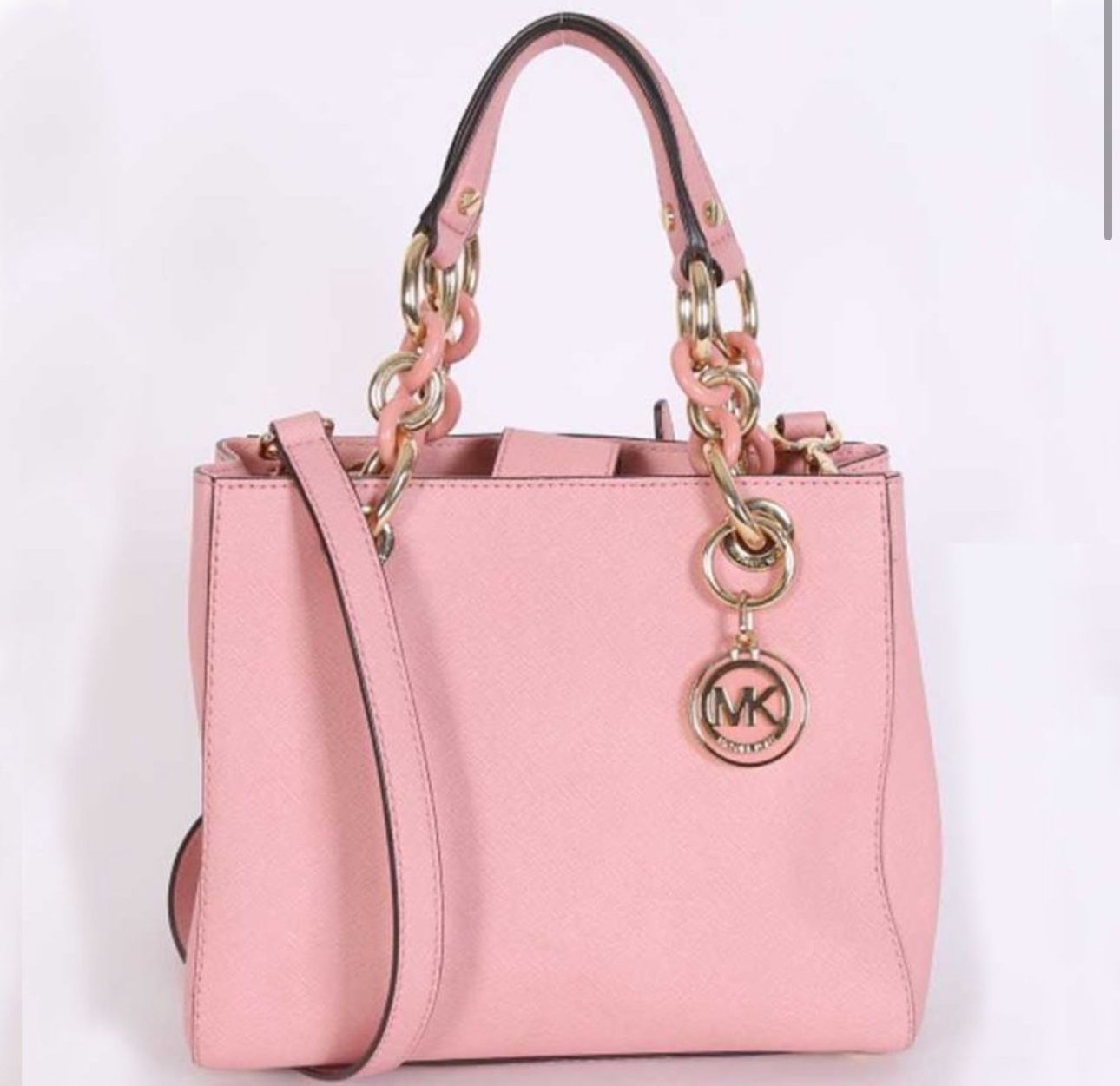 Michael Kors Cynthia Pale Pink Gold Chain Bag Saffiano Leather