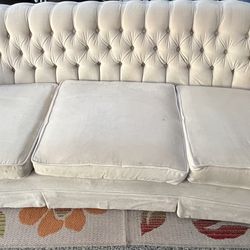 Beige Velvet Vintage Style Curve Couch 