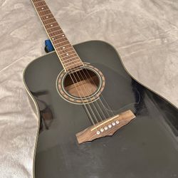 Ibanez black acoustic guitar with strap & capo