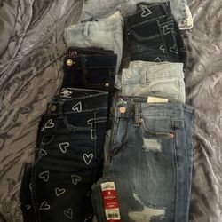 Six Pairs Of Leggings Jeans, Size 5/6 one toddler skirt, size 5