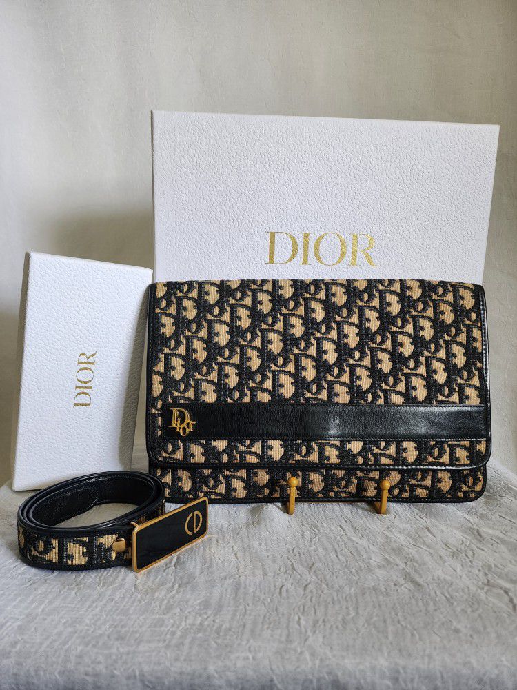 Auth Dior 30 Montiagne Trotter Large Cloth Clutch And Matching Belt