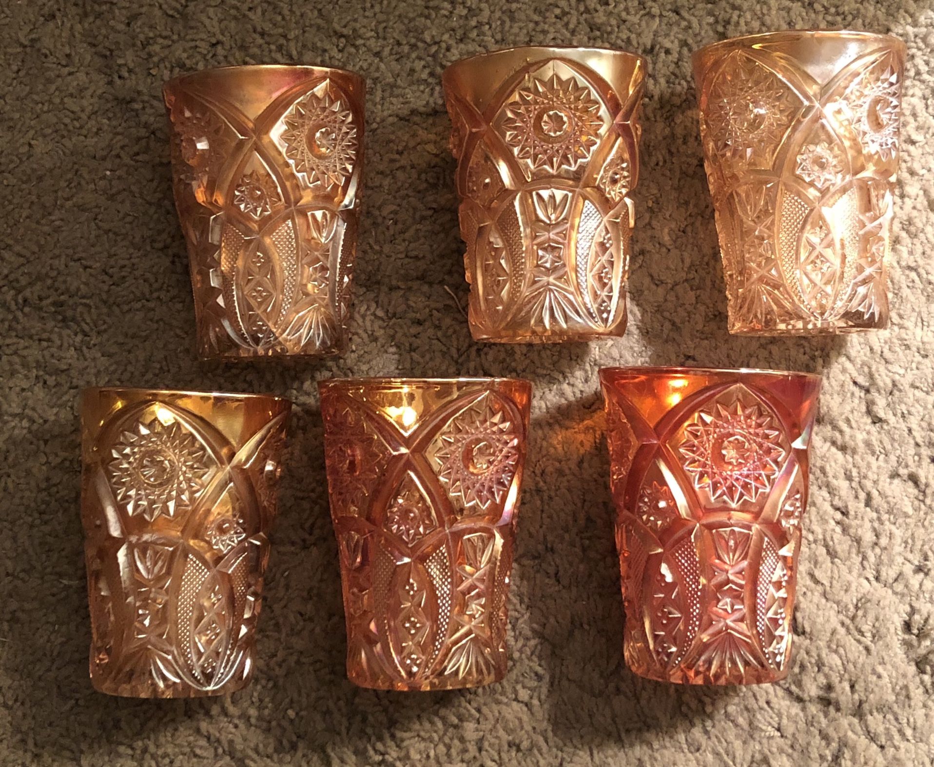 Antique!!! carnival glass tumblers set of six