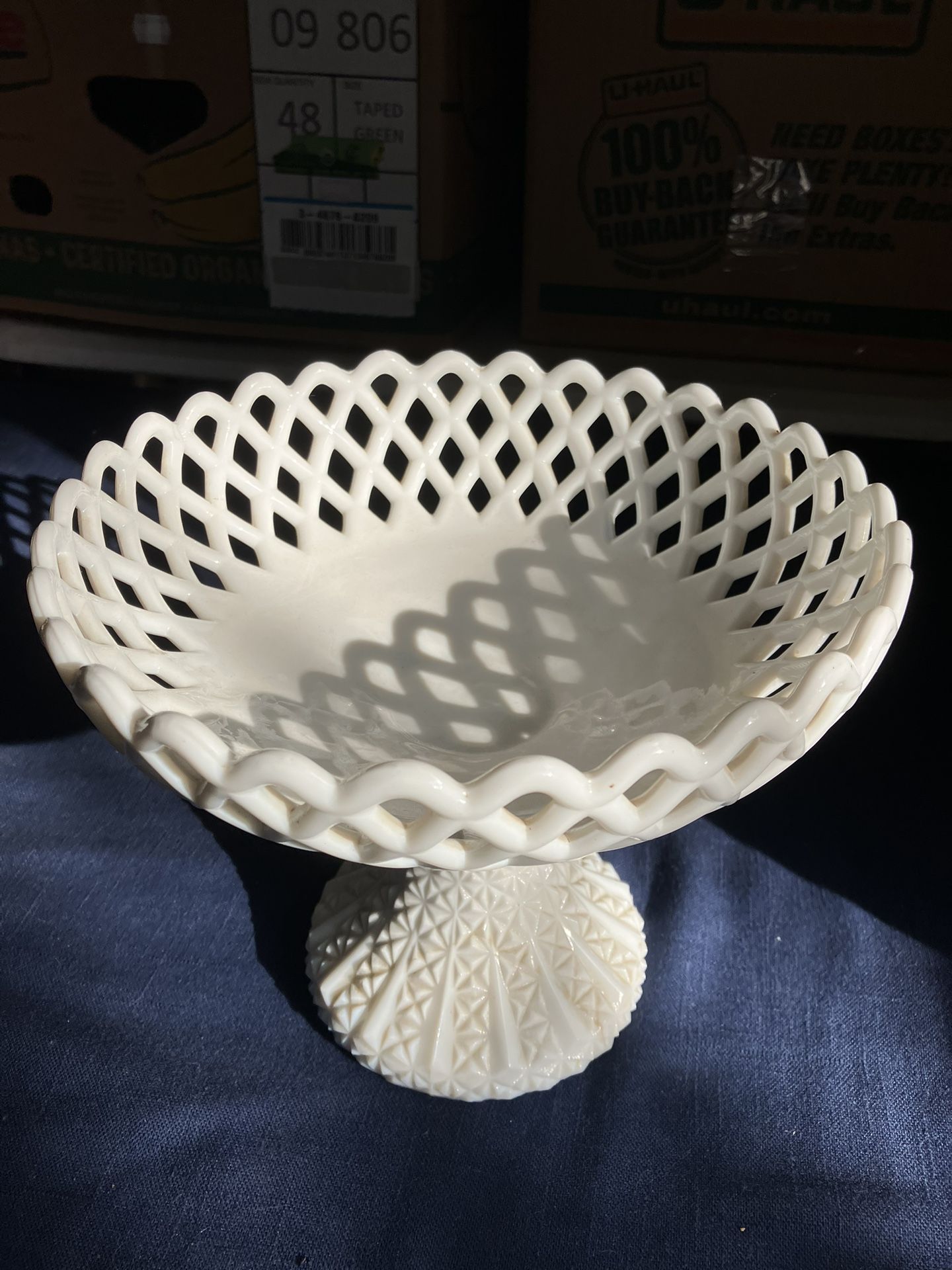 Vintage Lace Milk Glass Fruit Bowl