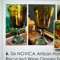 Novica Artisan Hand blown Recycled Wine Glasses Fair Trade Mexican Brown Drinks are Tortoise