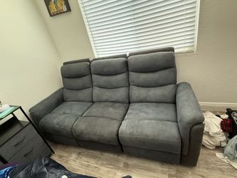 Blue Grey 3 Piece Couch Full Recline