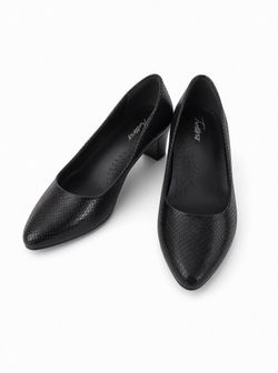 Trotters Black Snakeskin Embossed Leather Block Heel Pumps - Size [7 1/2]