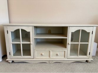 Entertainment table with storage and glass white