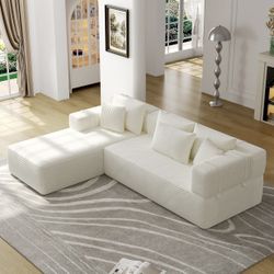 New Corduroy Modular Sectional Sofa In White - Free Delivery ✅ Sectional Sofa In Corduroy Fabric 