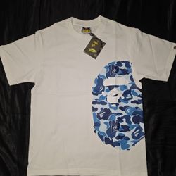 A Bathing Ape Sidehead Blue Camouflage Head T-Shirt, White, Sizes S, M, L, & XL