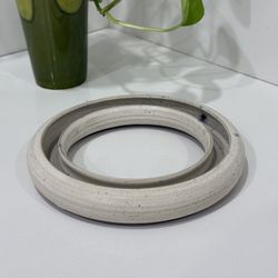 Vintage Redware Pottery Matte White Glaze Flower Ring Floral Frog Centerpiece