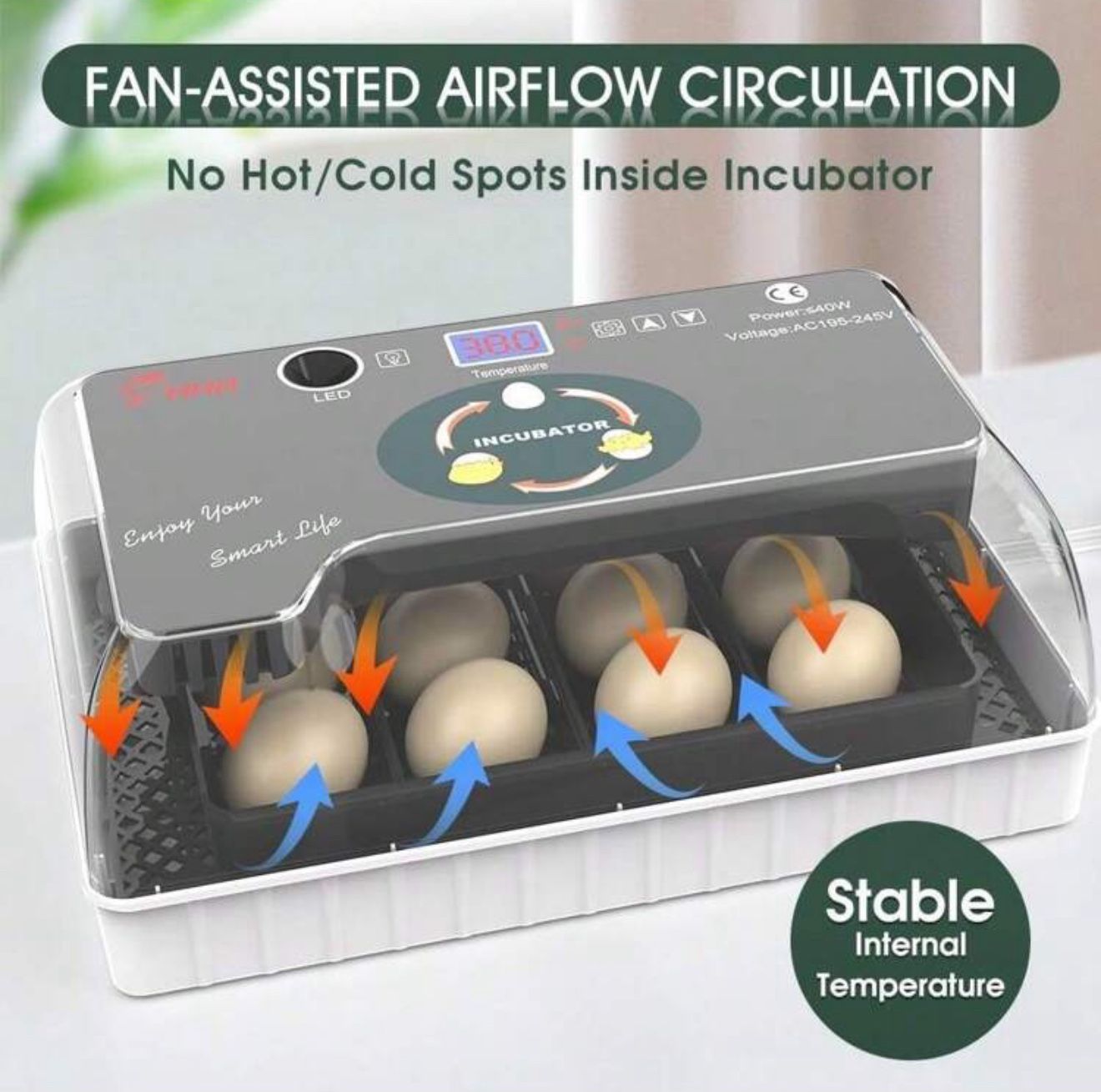 Brand New Egg Incubator Clear View, Automatic Egg Turner, Temperature Humidity Control, Egg Candler, Poultry Egg Incubator for Hatching 12-15 Chicken