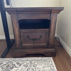 Solid Wood Nightstand with Charging Station