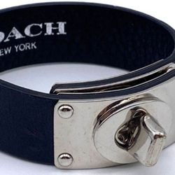 Coach black leather bracelet signature turn lock