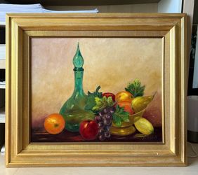 1974 Original Oil Canvas 24kt Gold Metallic Frame Paint