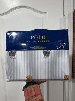 Polo Ralph Lauren Full Sheet Set – Polo Bear Blue Pinstripe – 100% Cotton – Brand New Sealed