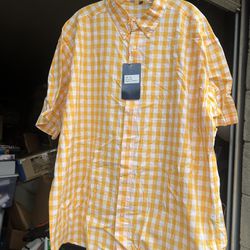 True Rock Men’s Dress shirt, short sleeves, size 2XL button up, new with tags, checkered yellow and white 