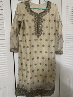 Indian Pakistani Women's Embroidered Crinkle Chiffon Shalwar Kameez Party Wear M