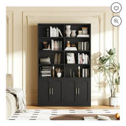 Row 4-Tier Bookcases Floor Standing, 73 in Tall Bookcase with 4 Cabinet Doors, for Home Office Living Room Adults, Black