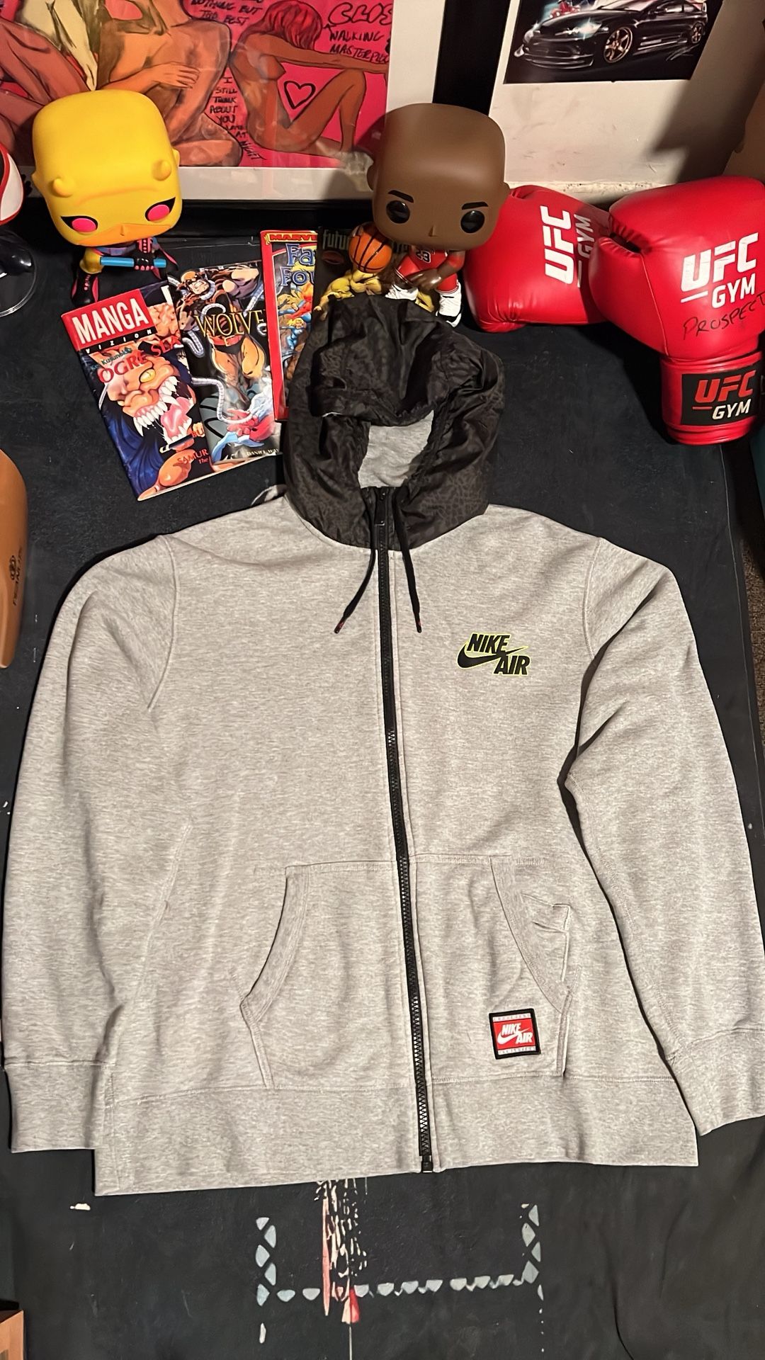 Nike Air Official Athletics Full Zip Hoodie W/ Leopard Print Hood(Grey)